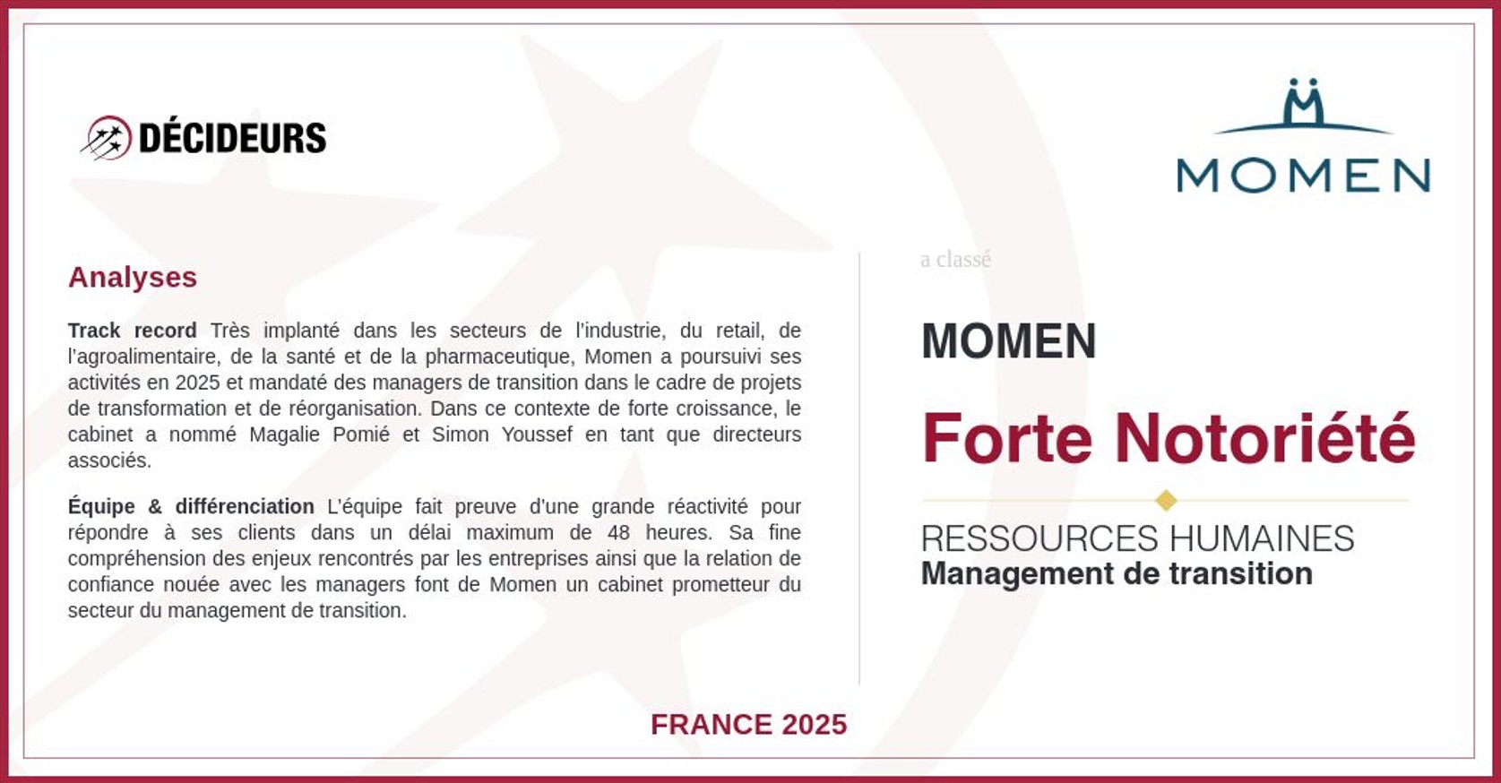 classement MEILLEURS cabinets management de transition